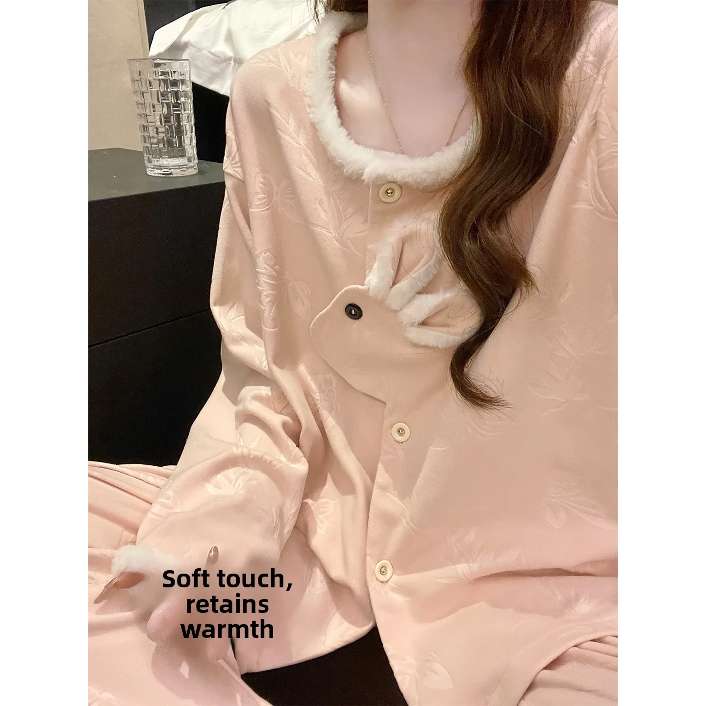 

Adorable Rabbit 2025 New Style Thickened Fleece Pajamas Women's Autumn Winter Home Clothes Warm Sleepwear Long Sleeve Long Pants