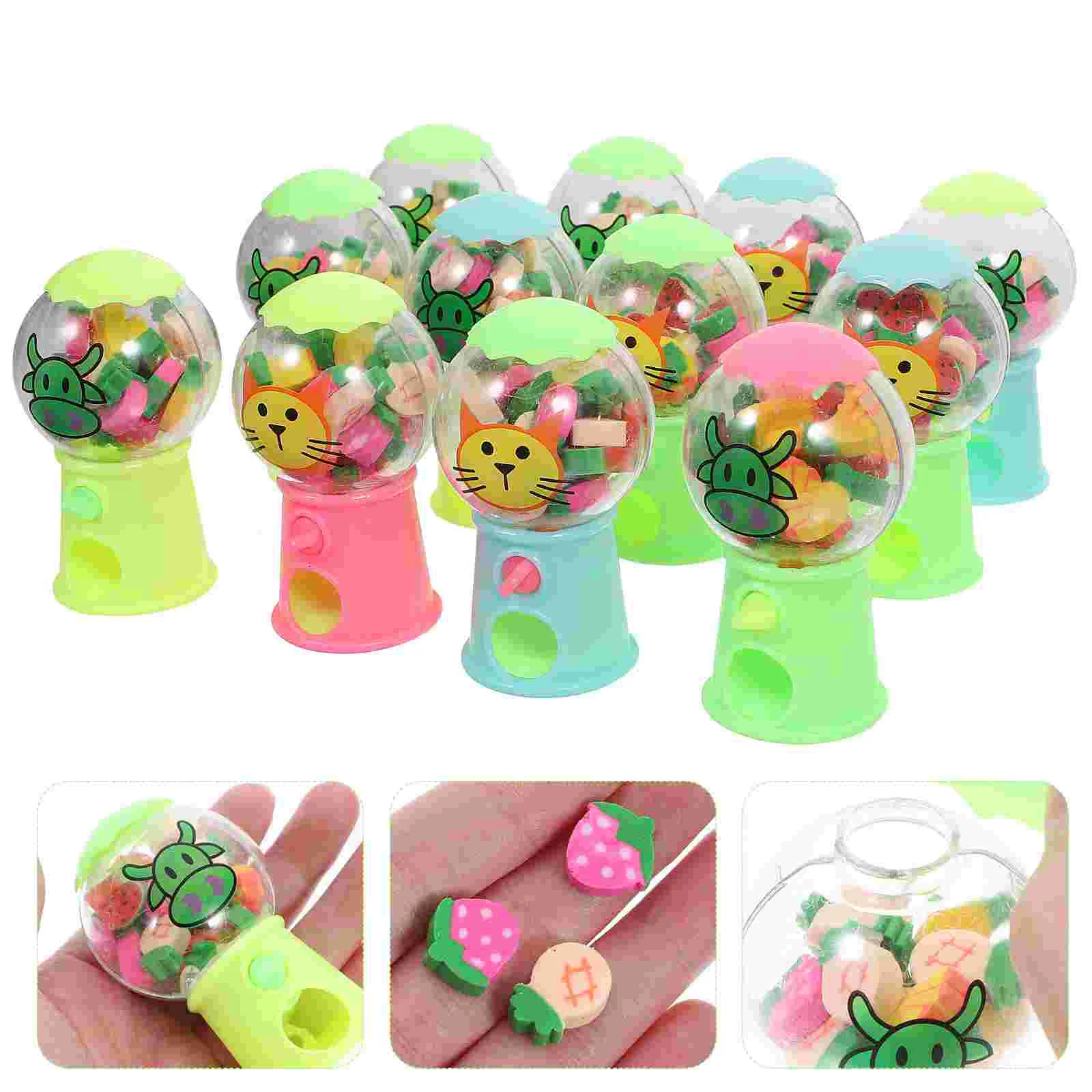 12 Pcs Small Rubber Machine Kids Vending Eraser Dispenser Stationary Container Gift Toy Student Use Miniature