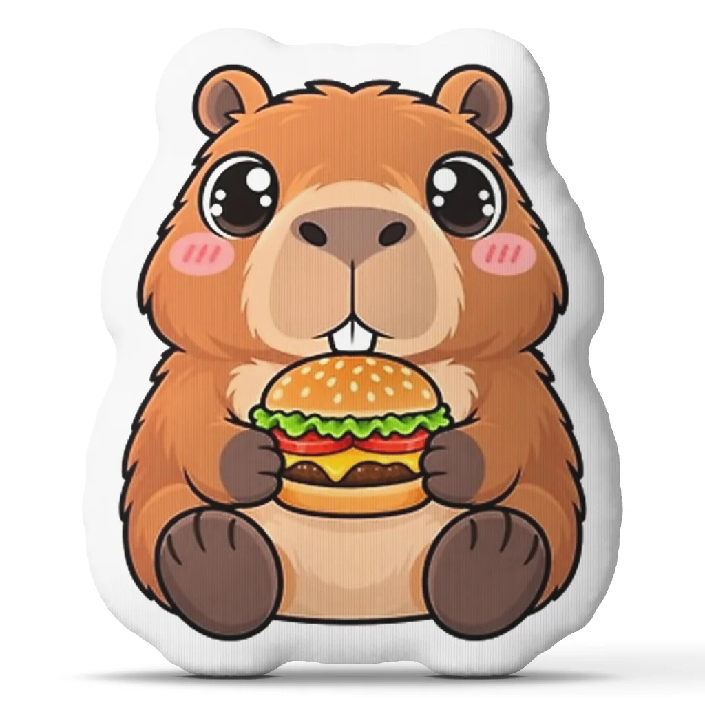 Kawaii Capybara Burger Shaped Throw Pillow Cute Animal Cushion Stuffed Decorative Pillow for Sofa Bed Home Decor Gift Idea