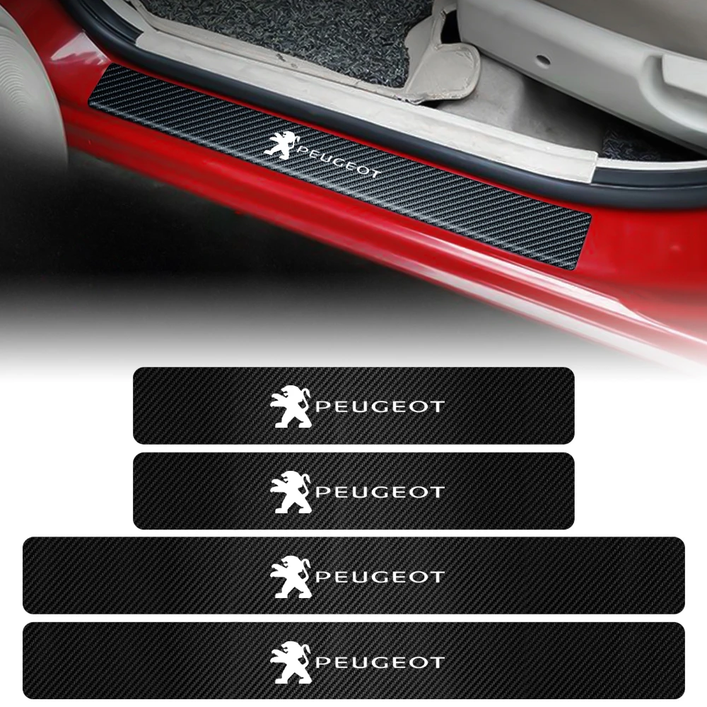 4Pcs Car Door Threshold Sill Carbon Fiber Sticker Protector Decal Accessories For Peugeot 107 2008 206 207 208 307 308 508 wheel