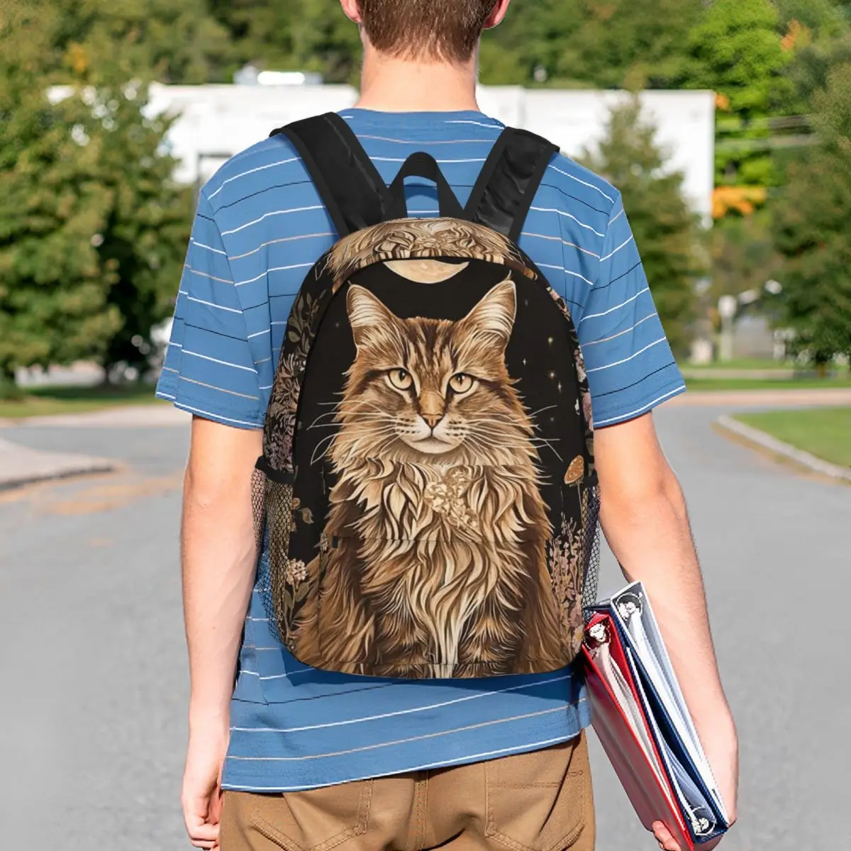 Vintage Cat And Flower Under The Moon Backpack Student BookBag Children School Bag Computer Shoulder Bags for Boys Girls