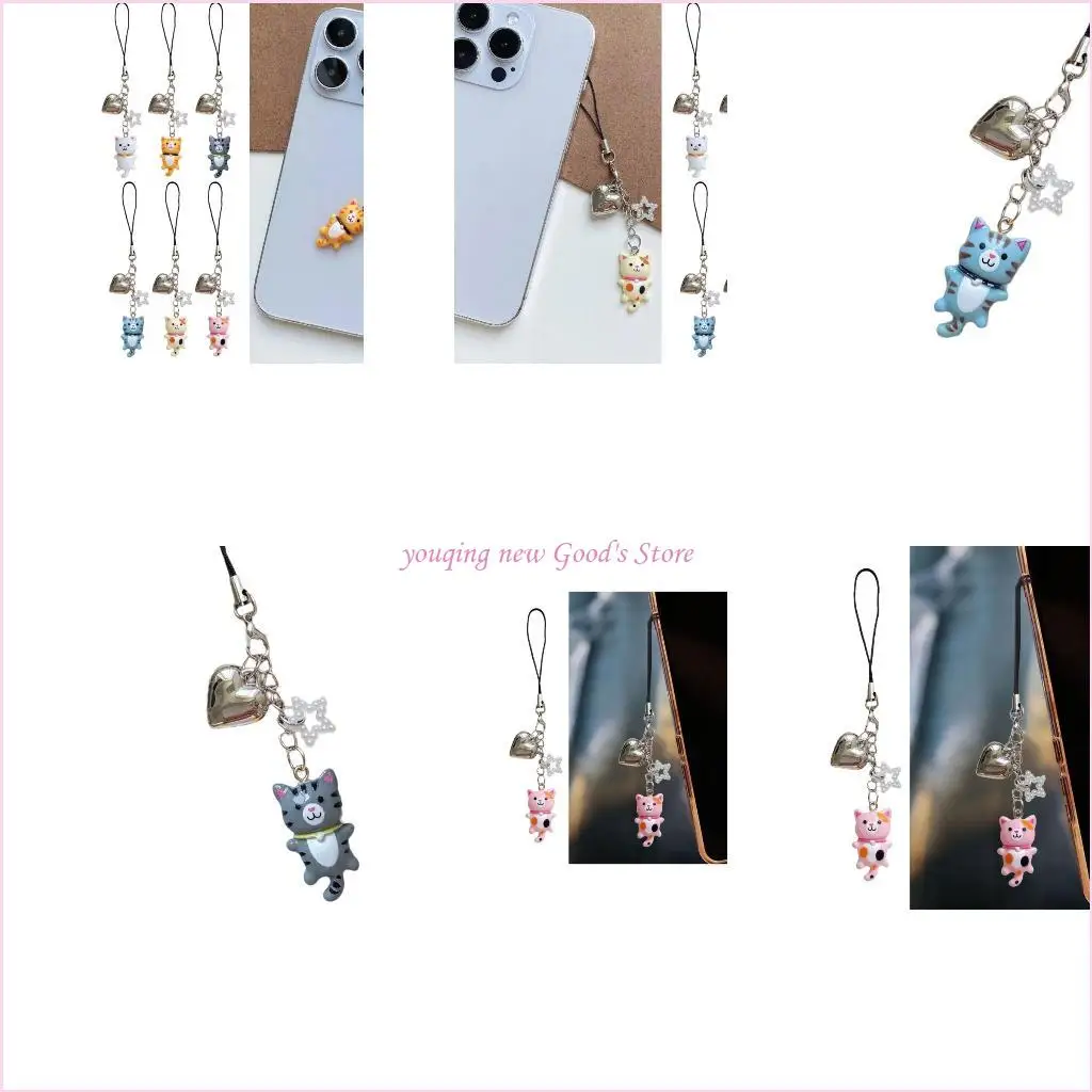 57QA Stylish Cats Beadwork Phone Lanyard Handmade Resin Fashionable Pendant