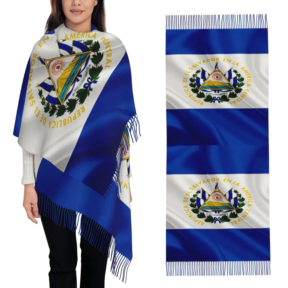 

Шарф с флагом Сальвадора, шарфы с кисточками, женские мягкие теплые шали и накидки, большая осенне-зимняя шаль