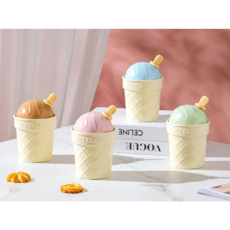 

320ML Cute Ice Cream Cone Ceramic Cup Girl Heart Red Mug High Appearance Level with Cover Scoop Water Cup Breakfast Cup