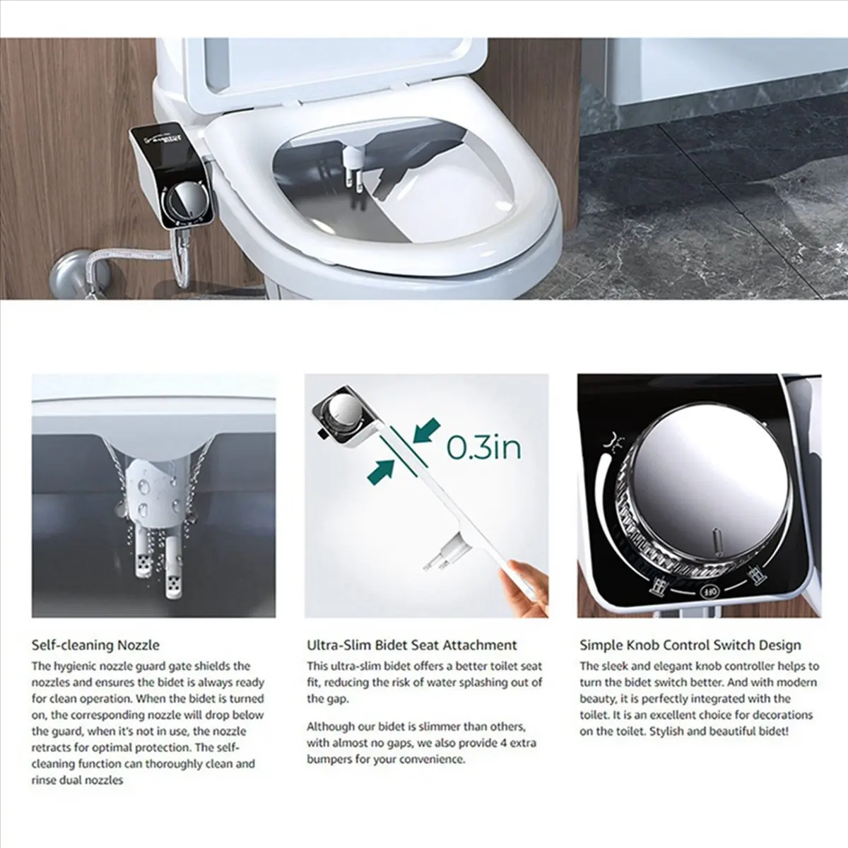 

2X Bidet Attachment Ultra-Slim Toilet Double Nozzle Spiral Adjustable Water Pressure Non-Electric As