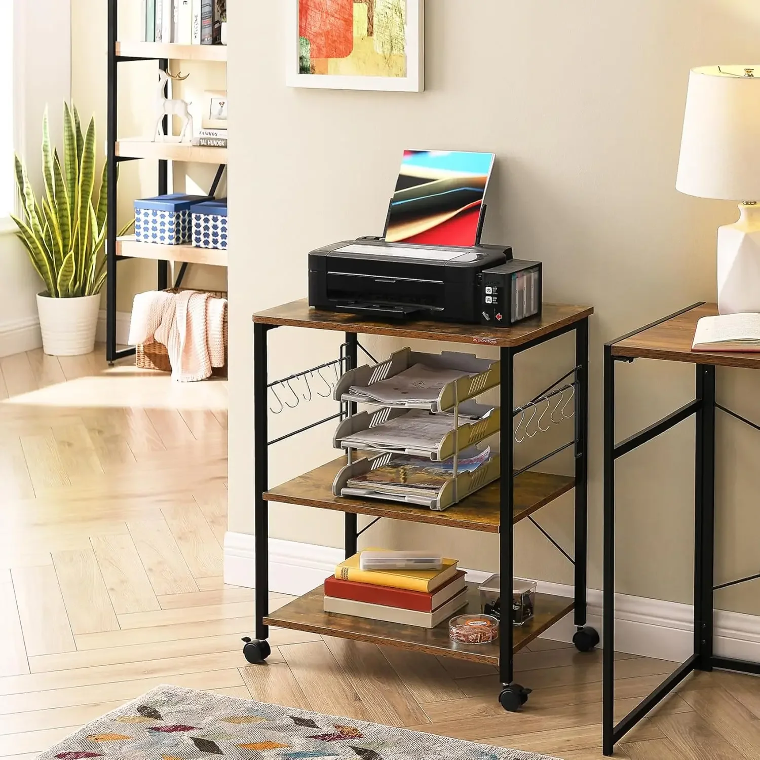 NEW IRONSTONE Baker's Rack, Kitchen Microwave Cart, Coffee Bar Table Station, 3-Tier Kitchen Utility Storage Shelf with Rolling