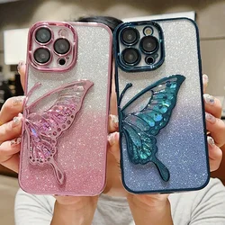 3D Butterfly Glitter Phone Case For iPhone 17 Air 16 15 14 13 12 11 Pro Max Electroplated Silicone Soft Shockproof Back Cover