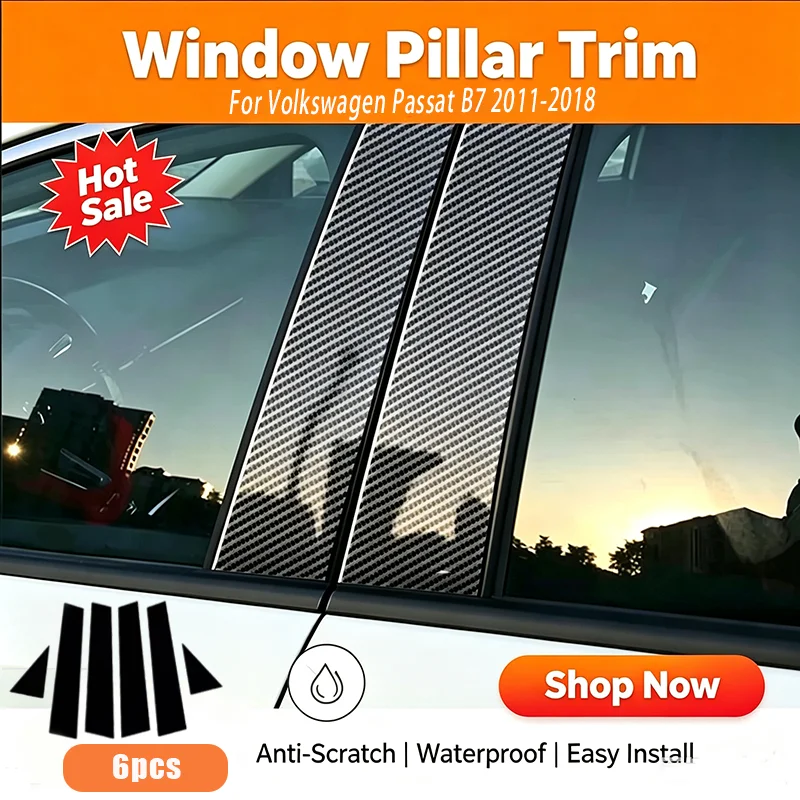 Car Window Center Pillar Trim Stickers Bright Black For Volkswagen Passat B7 2011-2018 Door Window Frame B Pillar Decorative Cov