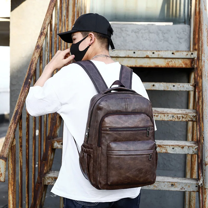 Men'S Fashion PU Leather Backpack Briefcase Casual Travel Laptop Waterproof Business Student Satchel Back Pack Portable Rucksack