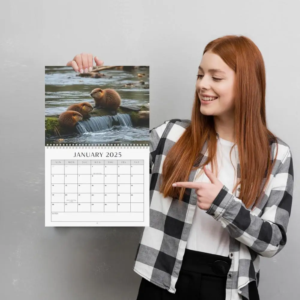 2025 Wall Calendar Beavers Wall Hanging Calendar Daily Monthly Planner for Home Office School Organizing Scheduling