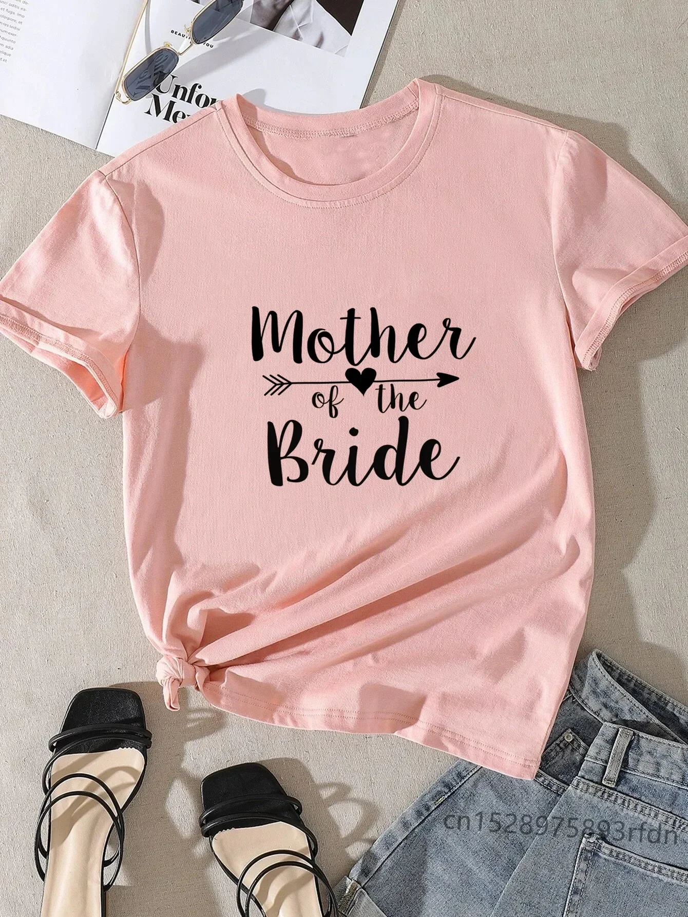 Mother of the Bride Bachelorette Wedding Party Casual lady basic O-collar Pink Short Sleeved Tshirt Girl Women Cotton Tee Shirt