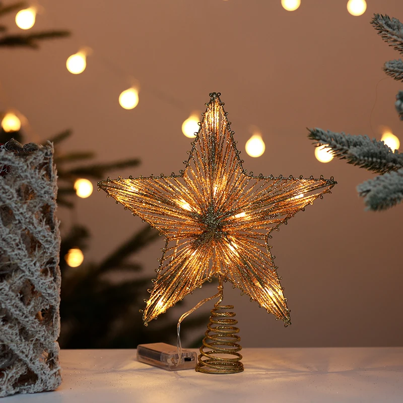 Christmas Tree Top Star, Golden Iron, Luminous Five Point Star, Commercial Holiday Decoration, Glow Party Supplies, 25x30cm