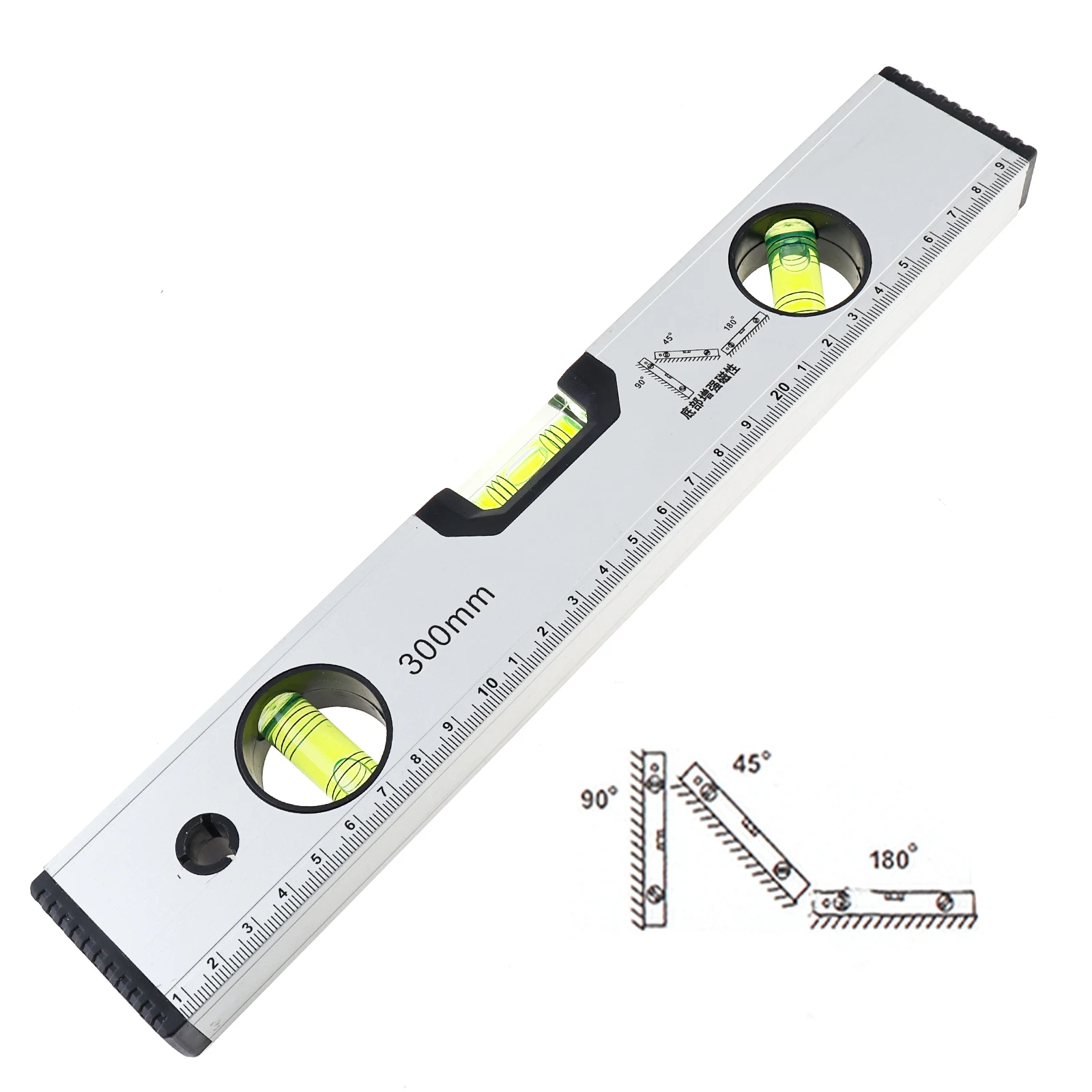 300mm Metric Scale Magnetic Angle Level Ruler for Building / Decoration Measurement with Blister Design,Shock Absorbing End Caps