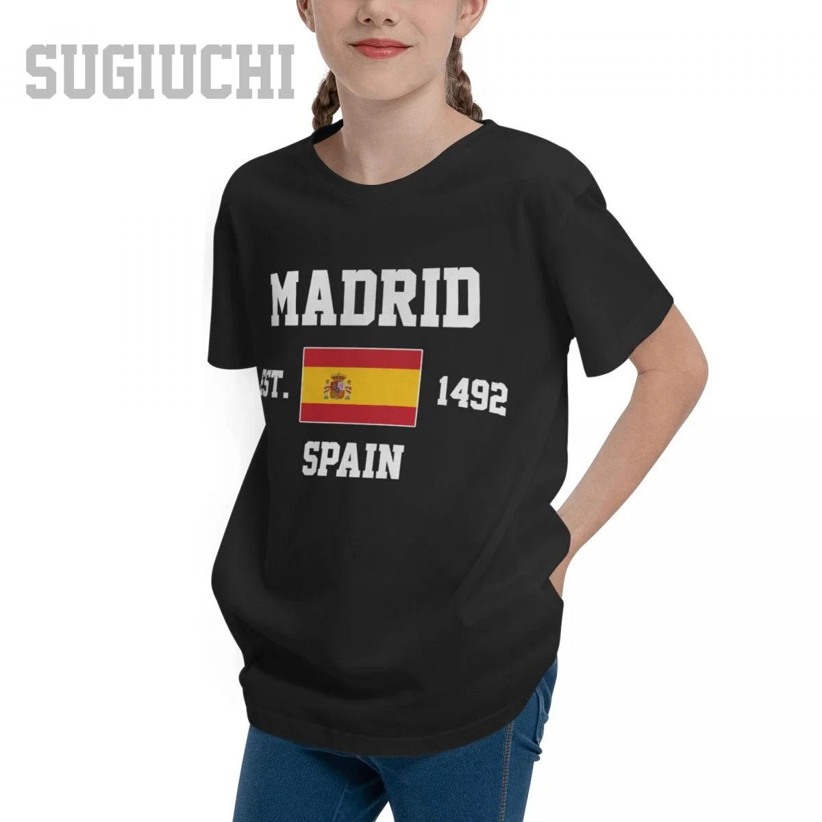 Unisex Youth Boy/Girl Spain EST.1492 Madrid Capital T-shirt Kids tshirt tee 100% Cotton T Shirt o-neck short sleeve Children