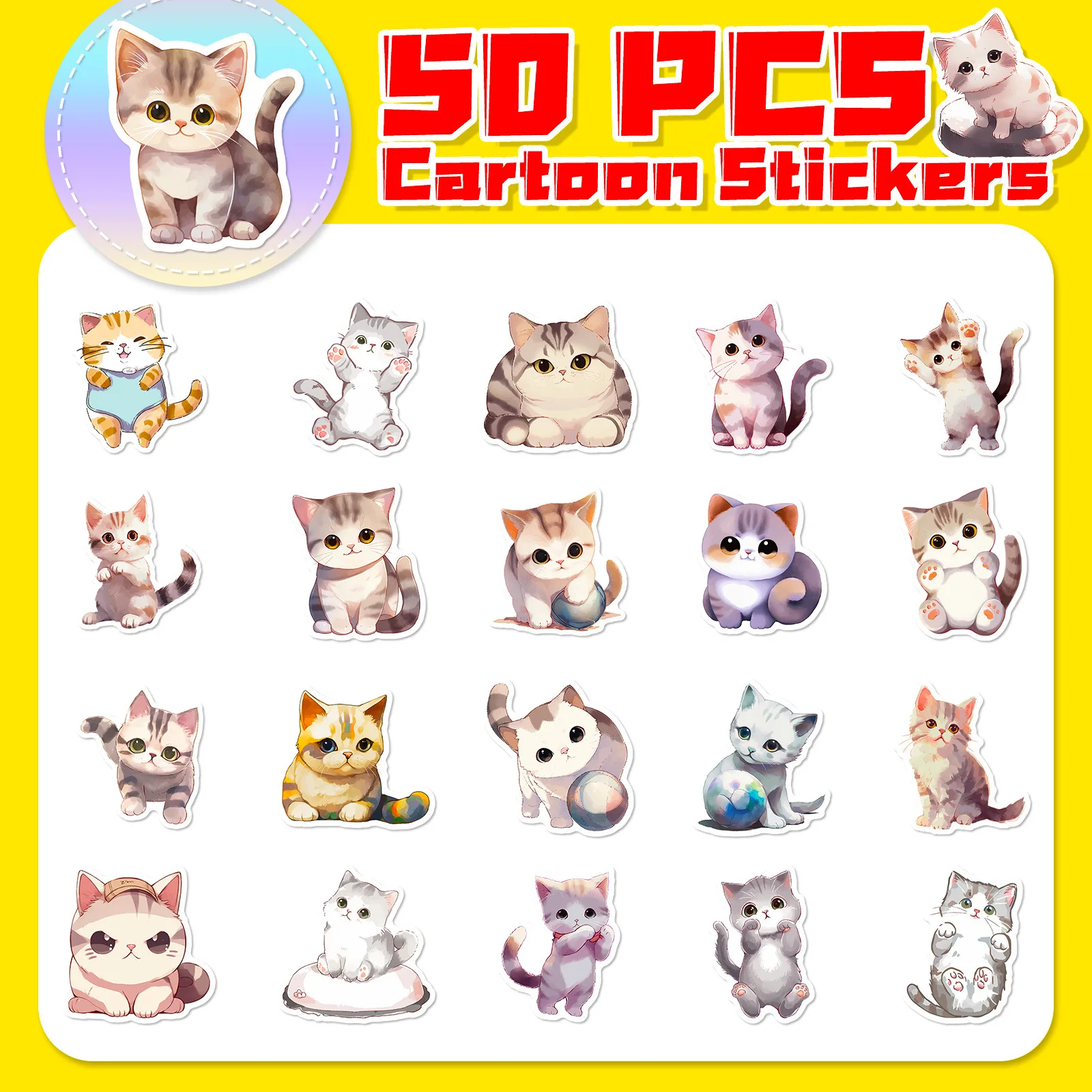 50Pcs Kawaii Kitten Series Graffiti Stickers Suitable for Laptop Helmets Desktop Decoration DIY Stickers Toys Wholesale