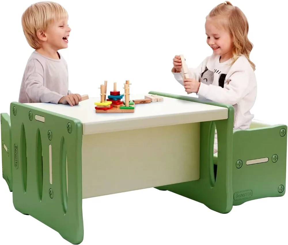 

Benarita Kids Table and 2 Chairs Set, Plastic Activity Table for Toddler Reading, Arts, Crafts, Homework, Montessori Furniture