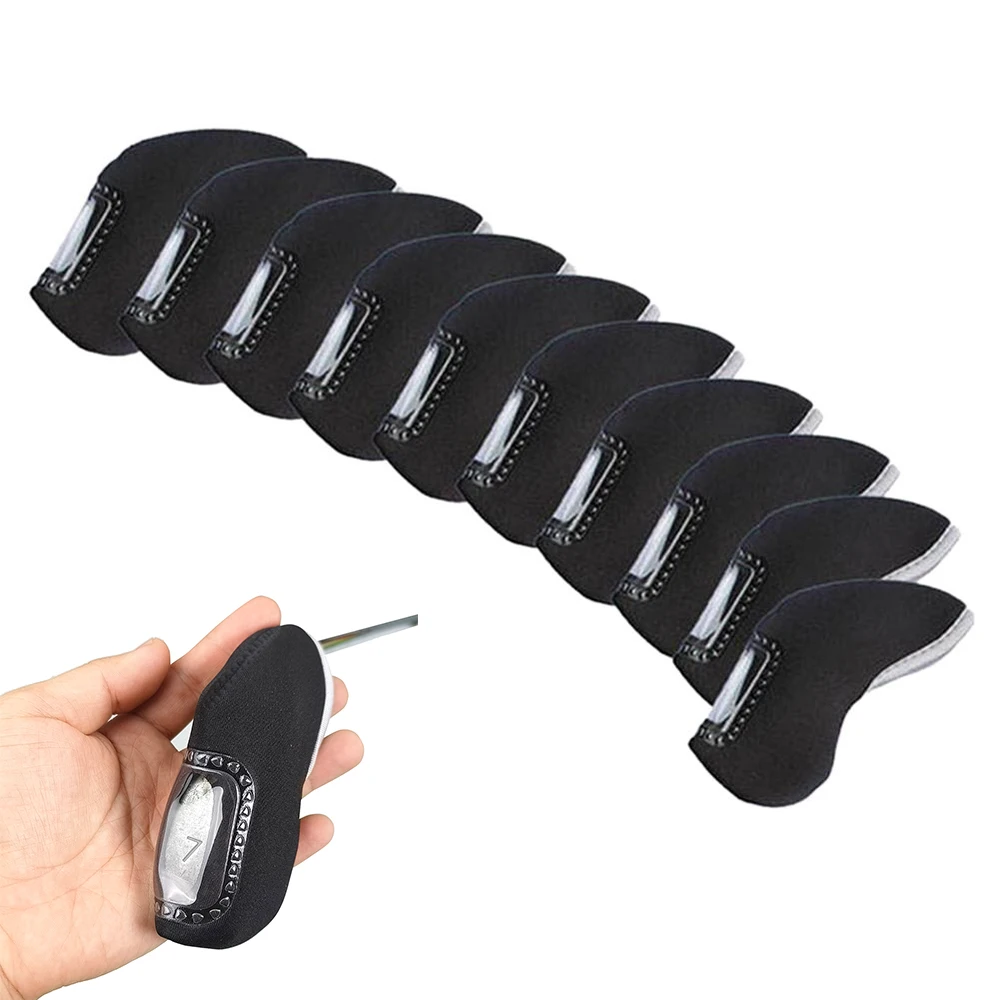 

10Pcs/Set Golf Club Head Covers Golf Iron Headcovers Guard No Number Visible Window Sleeve Cover Club Head Covers Fits All Brand