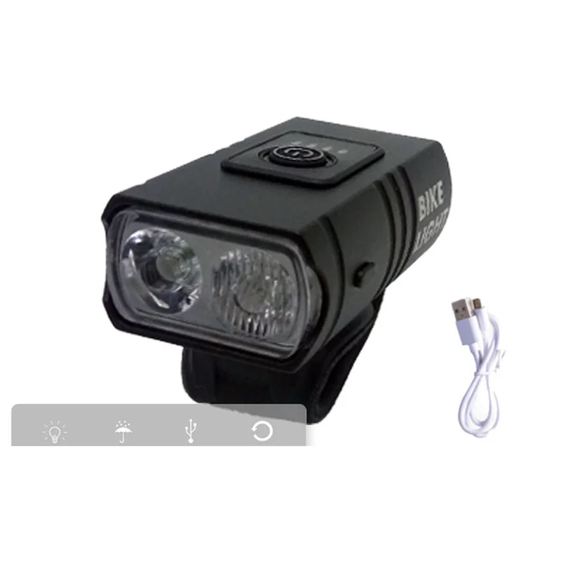 New 1200Ma Cycle Head Light Lamp T6 Charged Quantity Display Lamp Low and High Beam Mountain Bicycle Rechargeable