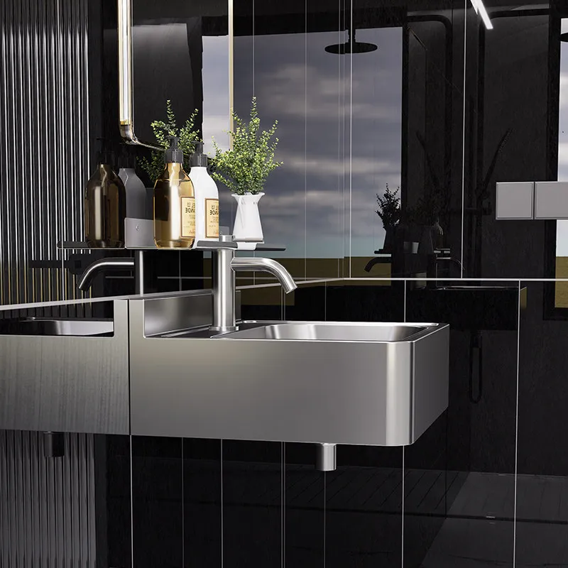 Wall-Mounted 304 Stainless Steel Sink, Compact Hand Basin for Garden & Balcony, Public Bathroom Sink