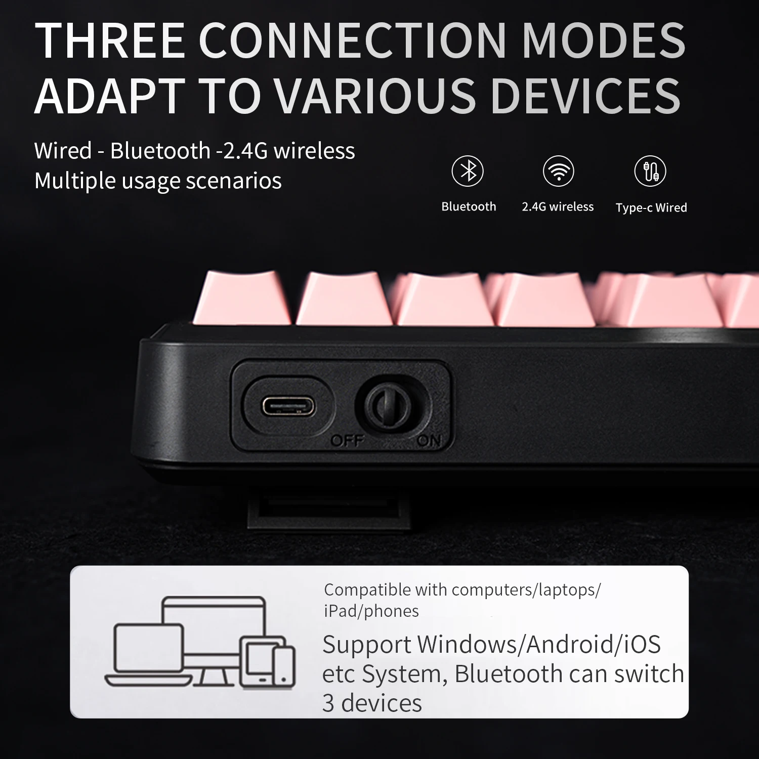 V108 Pro لوحة مفاتيح بلوتوث مكتب منخفض الضوضاء 2.4G سلكي ولاسلكي تخطيط كامل مع غشاء بإضاءة خلفية RGB #5