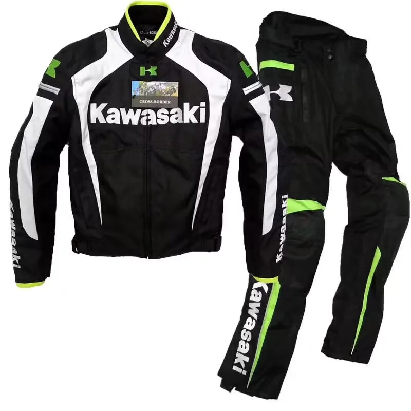 Kawasaki Motorcycle Jacket Pants Autumn and Winter Motocross Jacket Suit Riding Motorbike With Protector Pads Warm Liner Racing