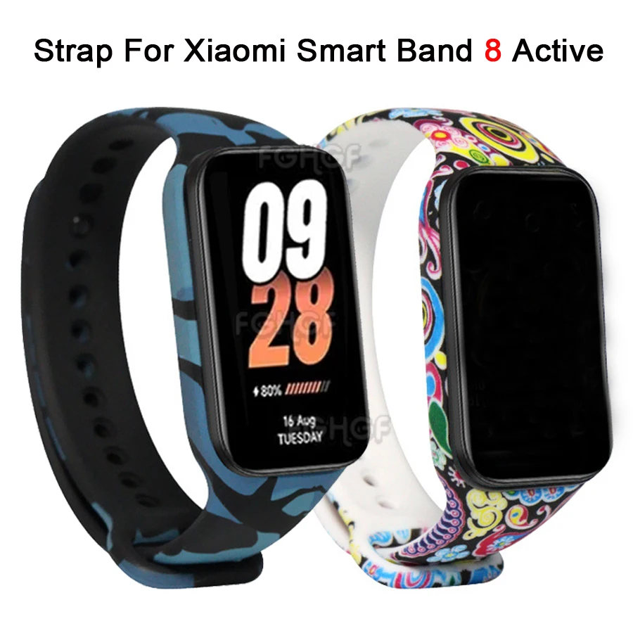 Ремешок силиконовый для Xiaomi Smart Band 8 Active, сменный Браслет с принтом для Mi Band 8 Active