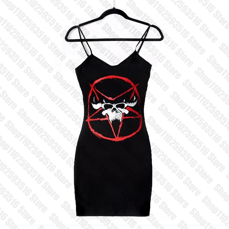 فساتين قصيرة فستان عتيق فاسق جرافيك القوطي ايمو ملابس امرأة Harajuku Y2k ملابس سوداء فستان قصير حفلة روك المرأة الصيف #1