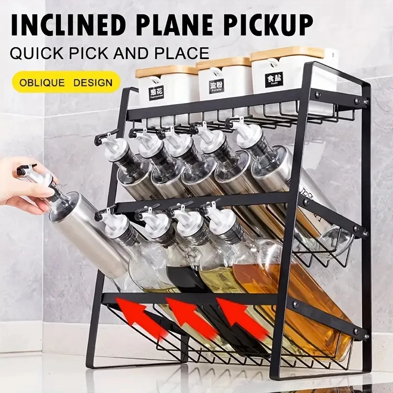 1Pc Spice Rack Organizer Multi Layer Seasoning Condiment Shelf Kitchen Bevelled Design Perfect for Seasoning Bottles