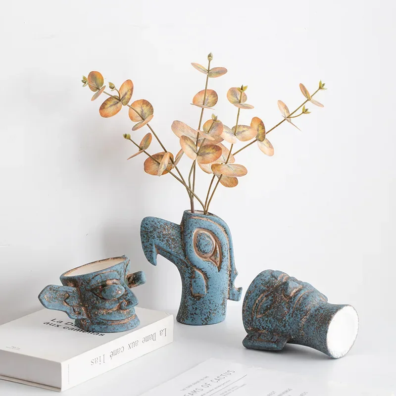 Three-Star Mound Ceramic Vase Imitation Bronze Living Entrance Room Dining Table Floral Decorations Pottery Jar