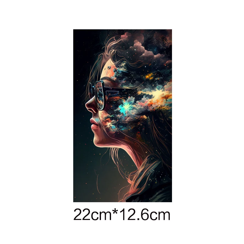 Fashion Poster Style Beauty and Starry Sky DTF Heat Sticker Transfer Clothes Ironing On DIY T-Shirt Washable Vinyl Patch Iron On