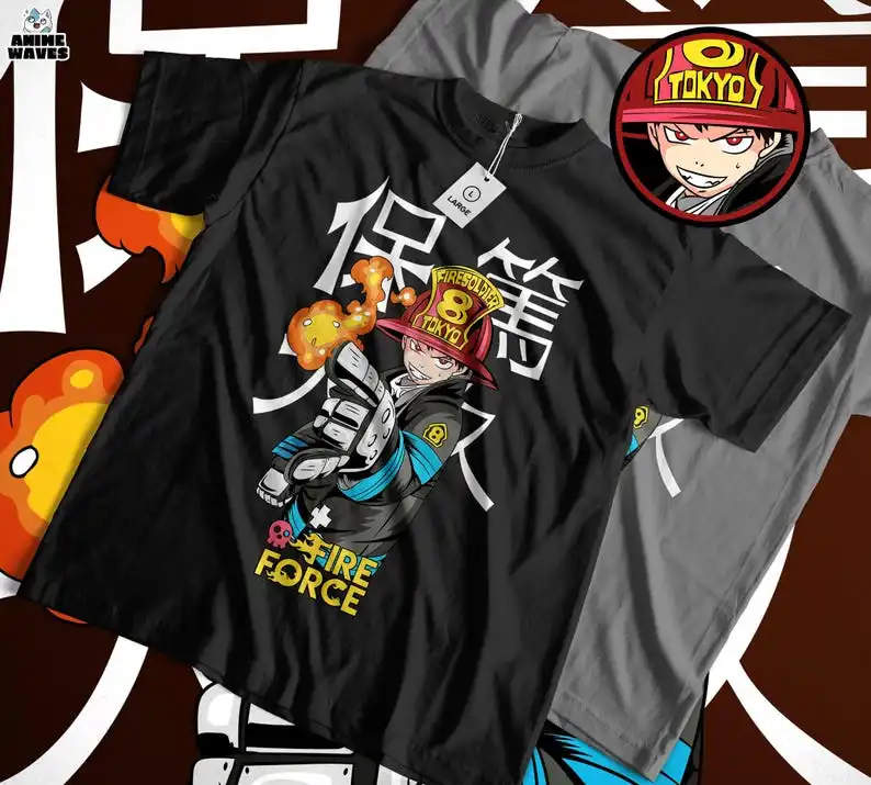 Futuristic Flame Hero Unisex T-shirt - Japanese Manga Graphic, Firefighter Anime Design, Dynamic Otaku Clothing, Trendy Graphic