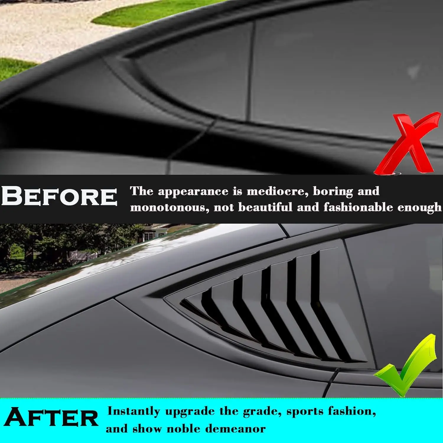 2PCS Gloss Black Side Window Louver Cover Sport Style For Tesla Model Y 2021-2023 Accessories Rear Window Spoiler Splitter Cover