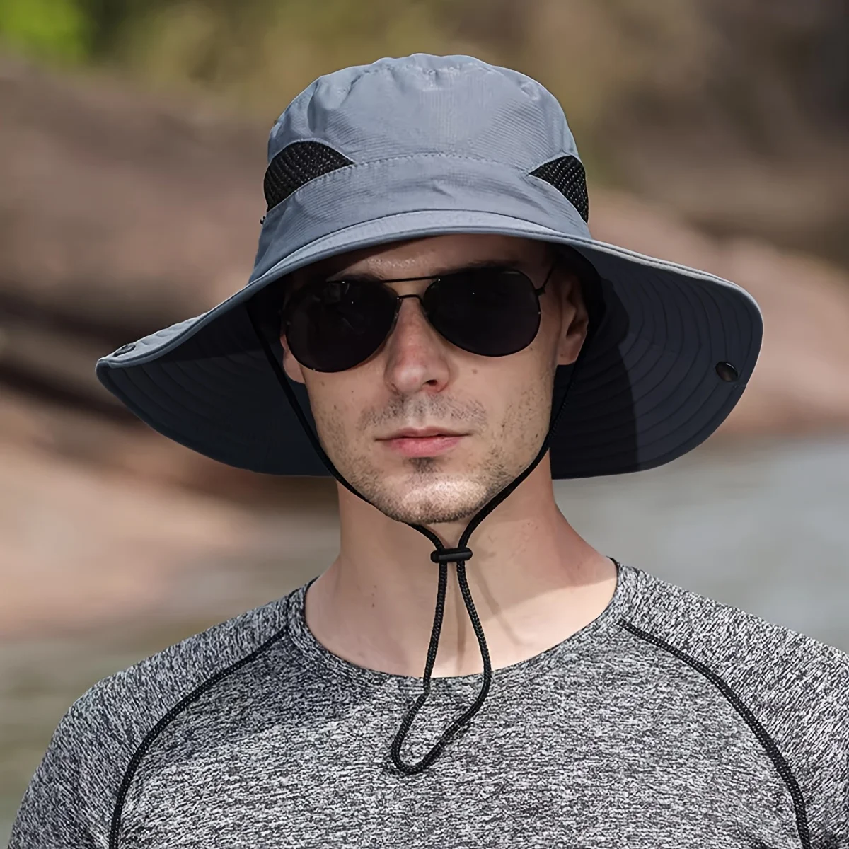 1 neutral mesh breathable small brim bucket hat retractable adjustment buckle, windproof and sunscreen, a must for outdoor mountain climbing and camping