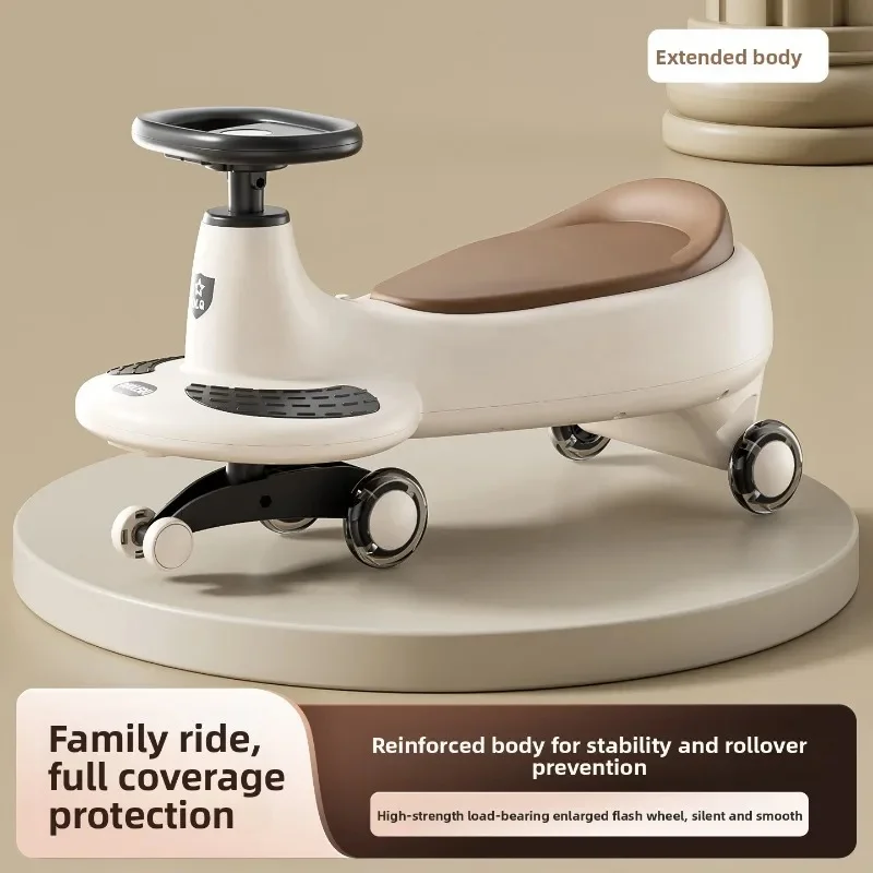 2026 New Plane Shape Kids Twist Wiggle Car LED Flash Wheel Music Swing Car Anti-Slip Seat Toddler Play Ride On Car
