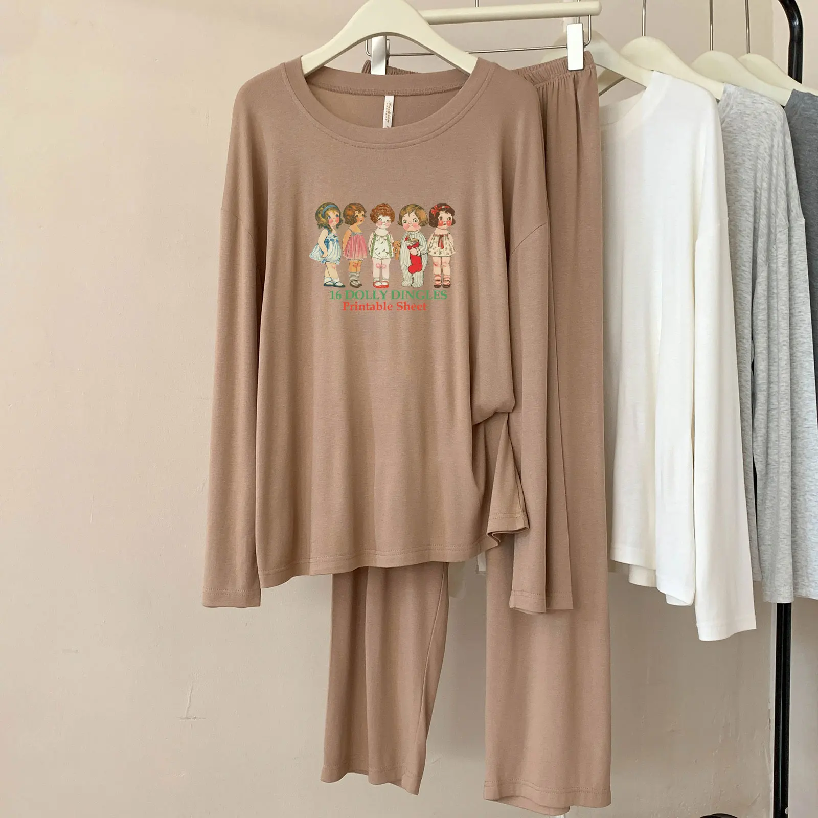 

A95 Modal Pajamas Women's Spring and Autumn New Casual Round Neck Long Sleeve Plaid Breathable Homewear Set