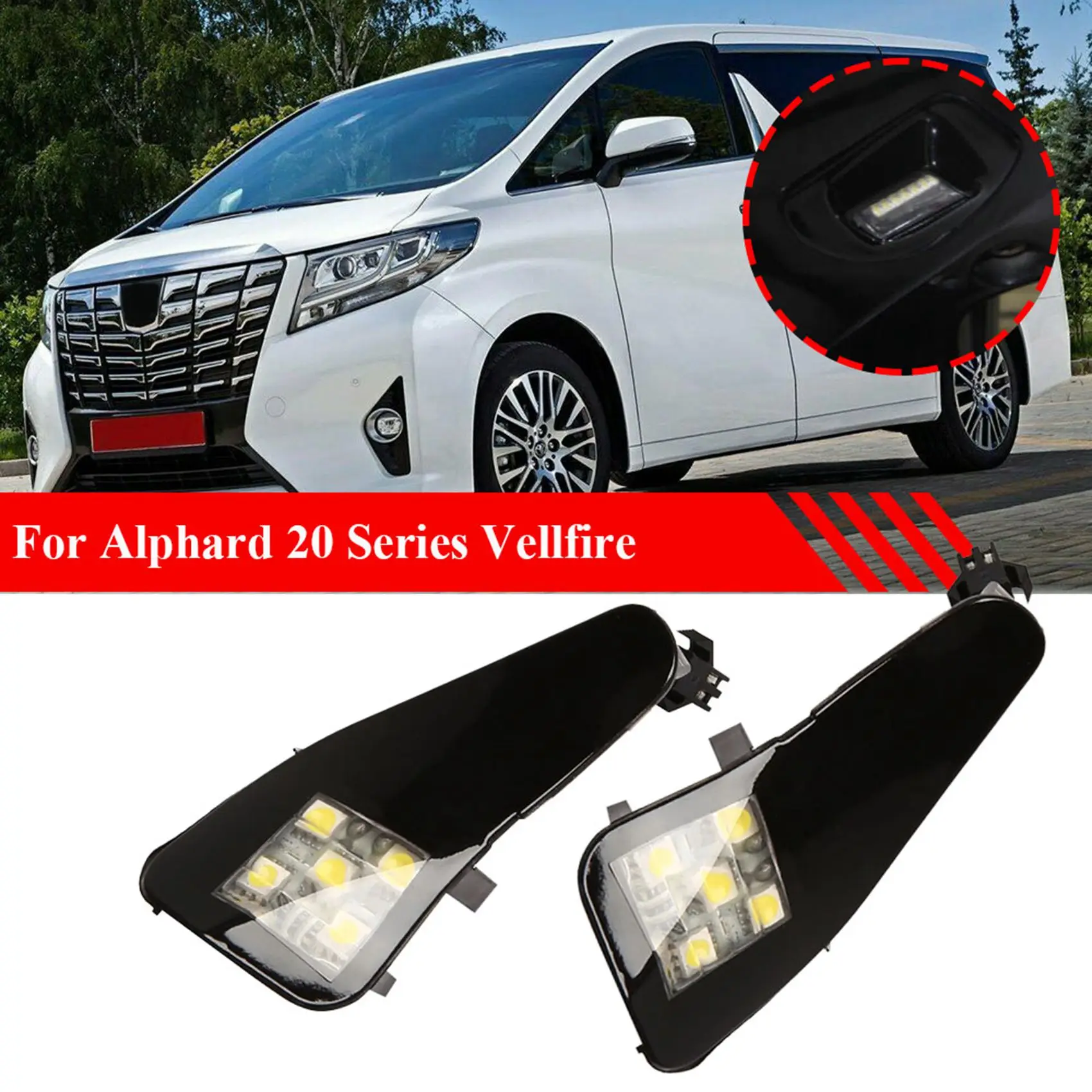 2PCS LED Rearview Puddle Light Under Side Mirror Welcome Lamp for Alphard 20 Series Vellfire II, White Light