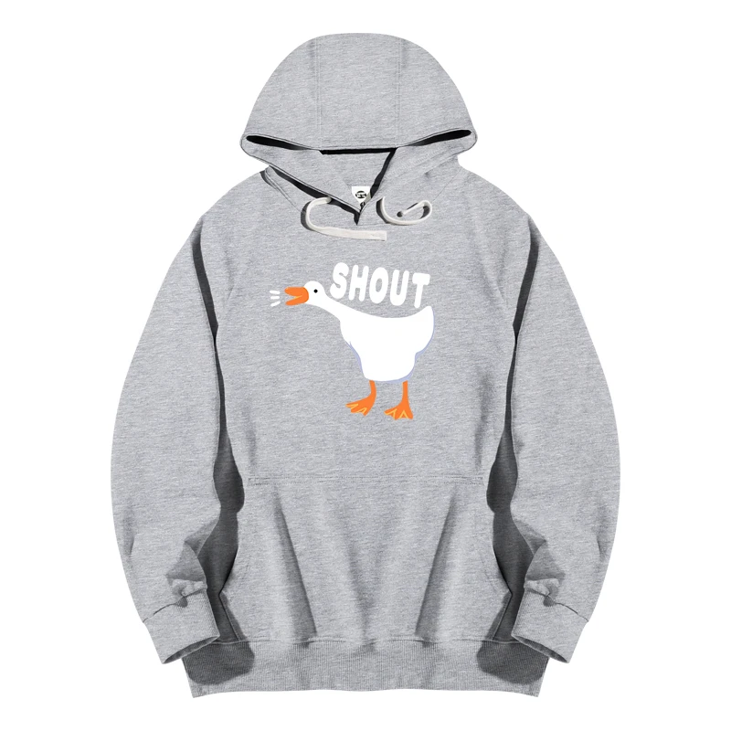 New Lucky Duck Printing American Retro Heavyweight Hooded Hoodies Men's Fashion Simple Long Sleeved Pullover Casual Sweatshirts