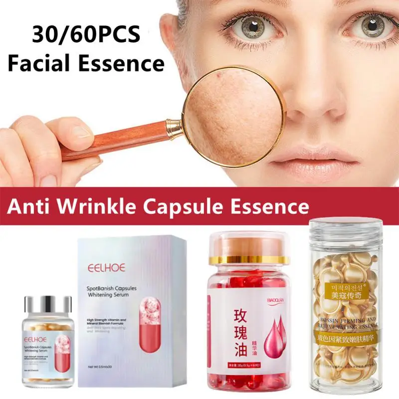 30/60 cápsulas/botella de esencia Facial hidratante, astaxantina revitalizante, aceite de rosa para la piel, antienvejecimiento, hidratante, decoloración de manchas oscuras