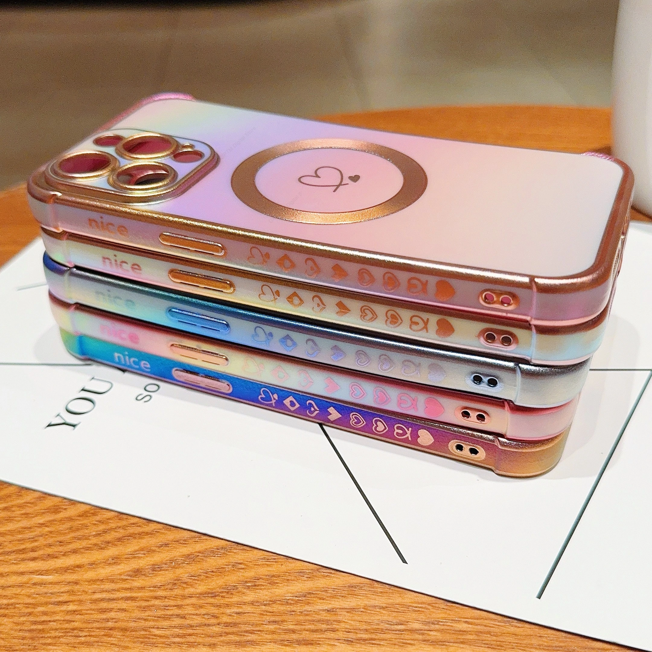 Funda de teléfono con revestimiento degradado para iPhone 11, 12, 13, 14, 15 Pro Max, 15 Plus, 13Pro, 15Pro Max, fundas suaves galvanizadas con corazón de amor