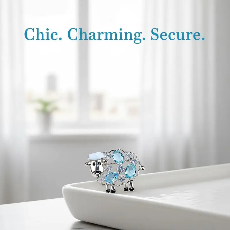 Enamel Goat Brooch Rhinestone Studded Cartoon Sheep Pin Cute Jewelry Gift for Kids Women Friends Holiday Present