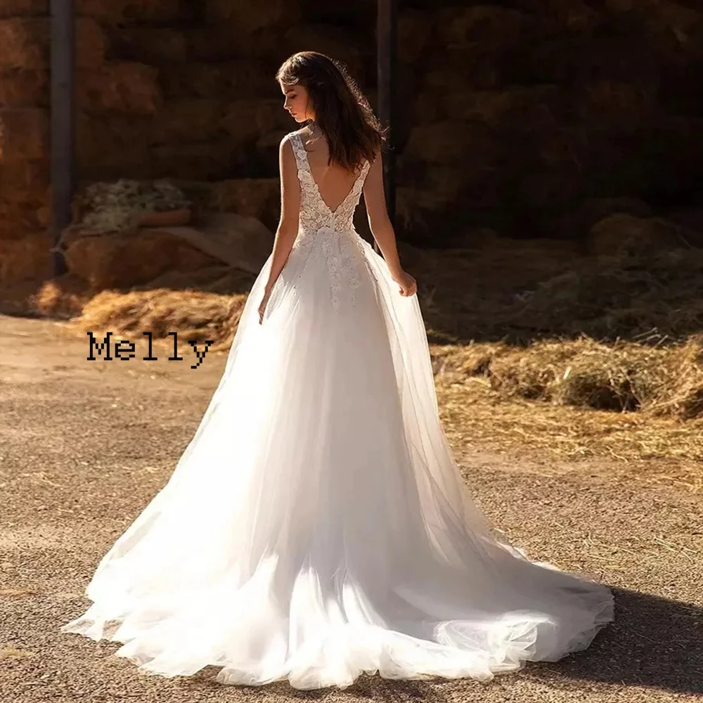 Exquisite V Neck Wedding Dresses for Women Cap Sleeve Bridal Gowns with Lace 2024 Summer New Sweep Train Robe De Soirée Backless