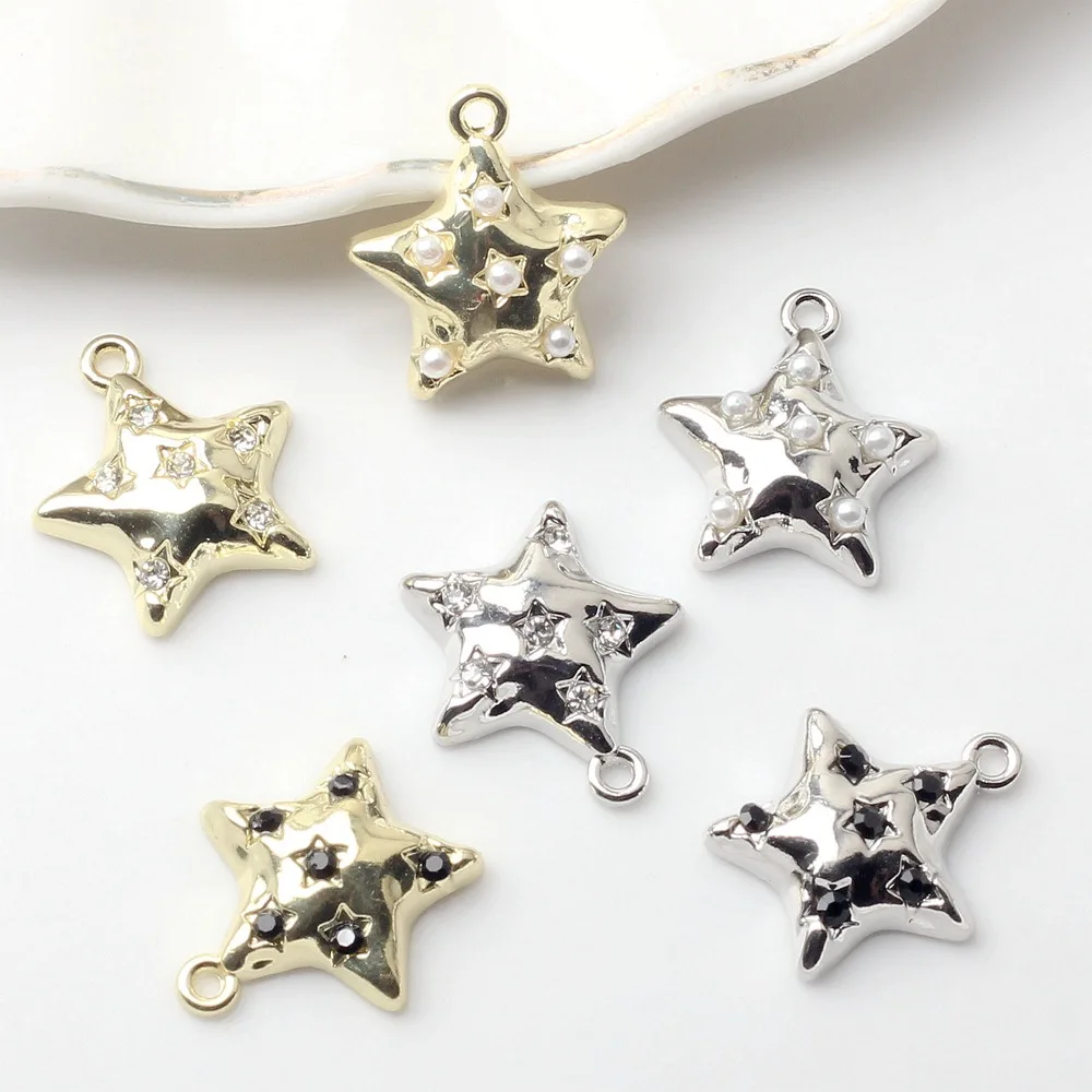 10pcs Alloy Metal Charm Stars Pendant Inlaid Crystal For Handmade DIY Ornaments Earring Necklace Bracelet Accessories Supplies