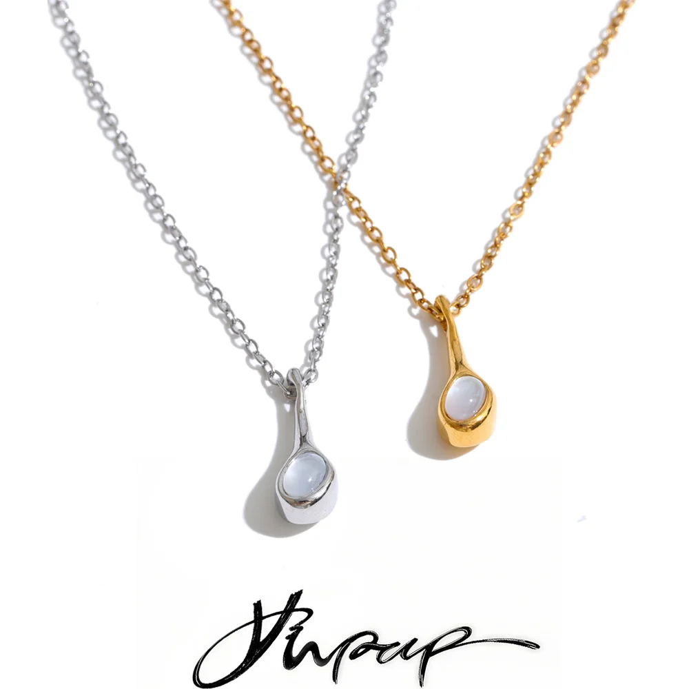 Yhpup Stainless Steel Natural Shell Drop Necklace Water Resistant Stylish Unique Arrivals Collar Jewelry Gift
