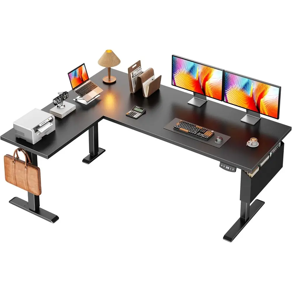 63 L-Shaped Electric Desk, Adjustable Height Sit-Stand Desk with Memory Presets, Reversible for Home Office and Study, Black