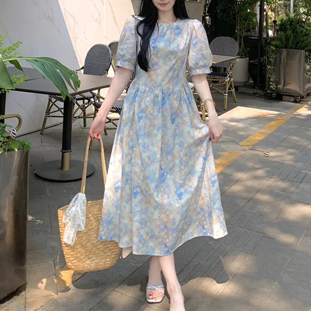 Suelto coreano Sle estampado Floral Maxi Dr redondo Neline ocultar el vientre de talla grande novedad de verano llegada adelgazante Dr de las mujeres