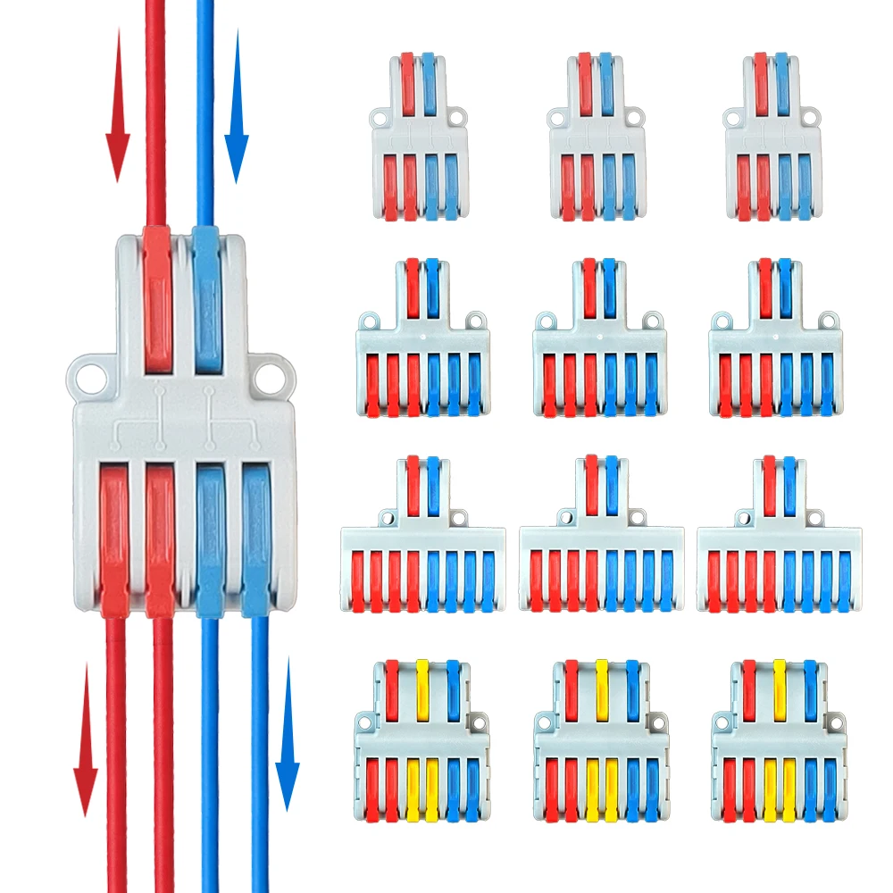 Electrical Cable Connector 2 In 4/6/8 Out Lever Wire Connector Quick Splice Electrical Wire Terminal 32A 400V 28-12AWG 0.08-4mm2