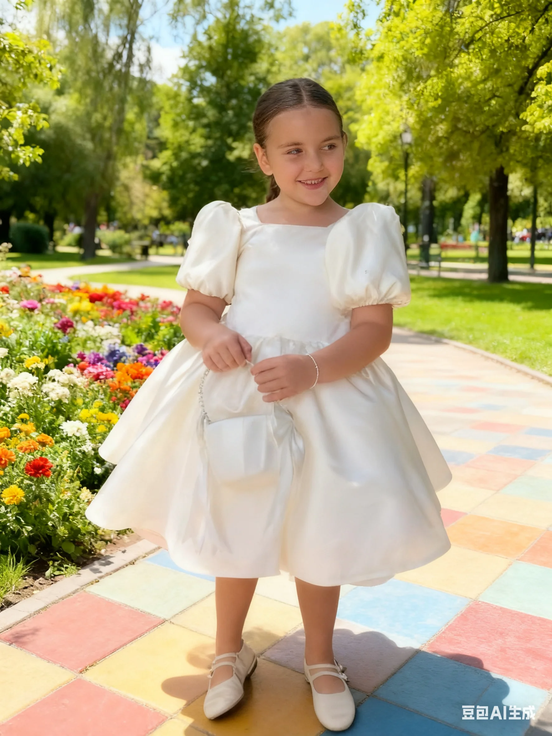 

Свадебное платье с цветочным узором для девочек, платье с пышными рукавами для первого причастия, детское атласное праздничное платье с рюшами, настраиваемое