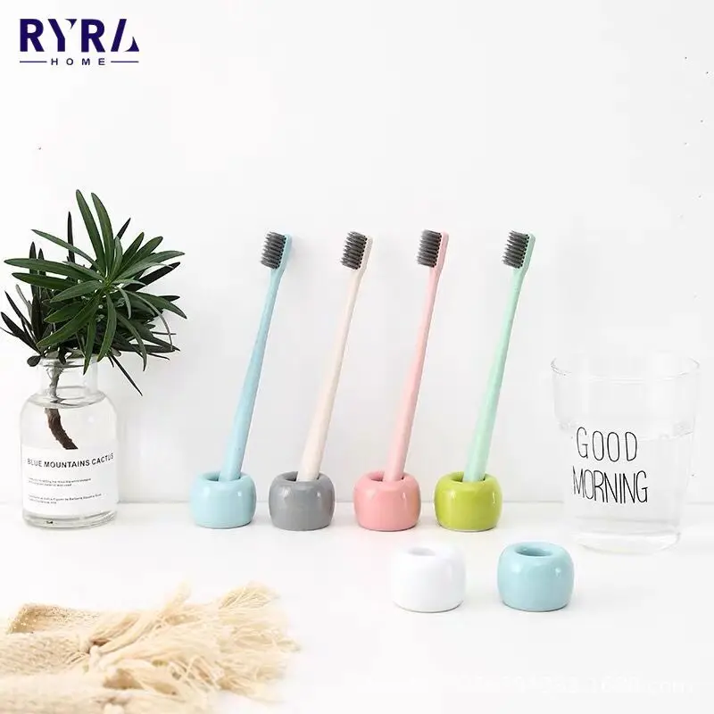 Ceramic Toothbrush Holder Home Multifunctional Mini Donut Toothbrush Base Frame Storage Rack Bathroom Shower Tooth Brush Stand