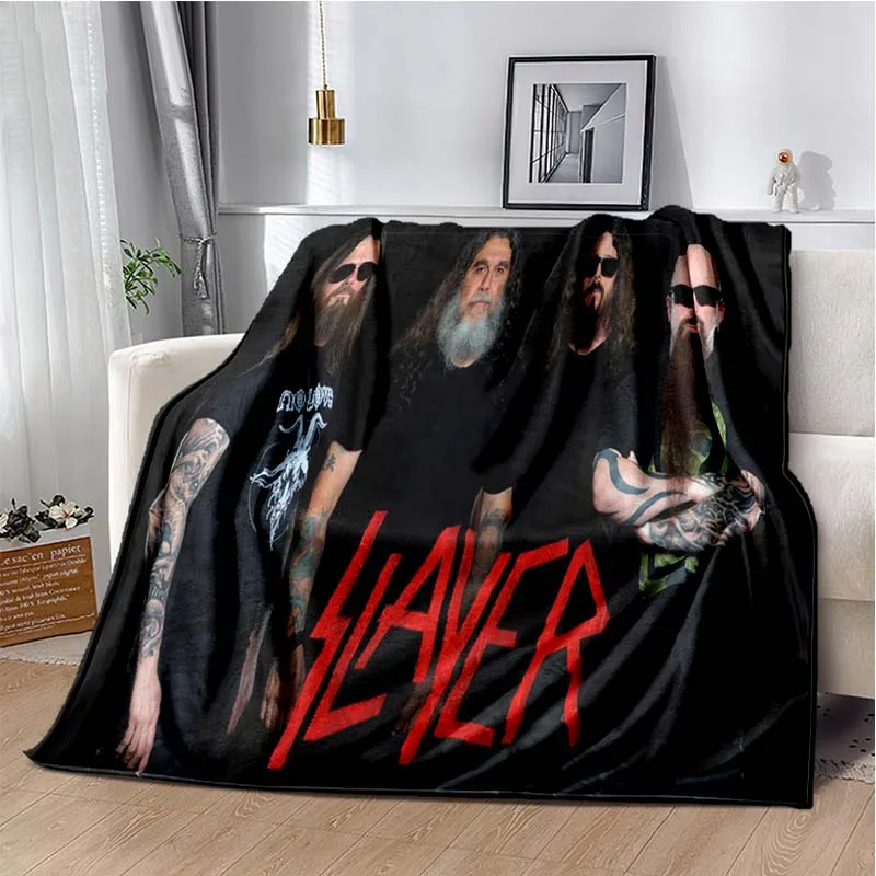 Slayer Band Collage Poster Print Flannel Blanket Ultra Soft Cozy Throw For Bedroom Sofa Heavy Metal Style Home Bedding DecorGift