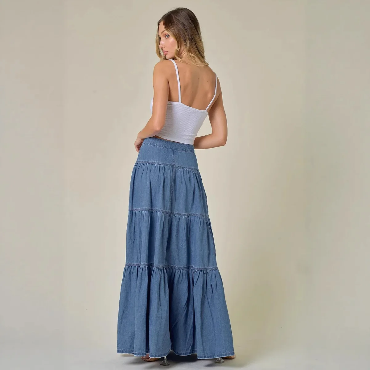 Street Sle Low Waist Denim  Skirt Women Casual Cake Design A-Line Skirts Spring Summer Faion High Waist Long Skirts